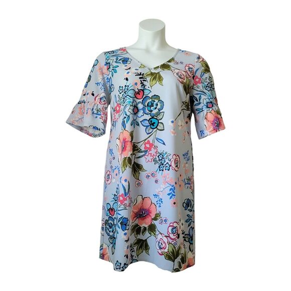 NWT Nicole Miller Studio Womens Light Blue Floral Print Spring Dress Size 14 XL - Picture 1 of 9